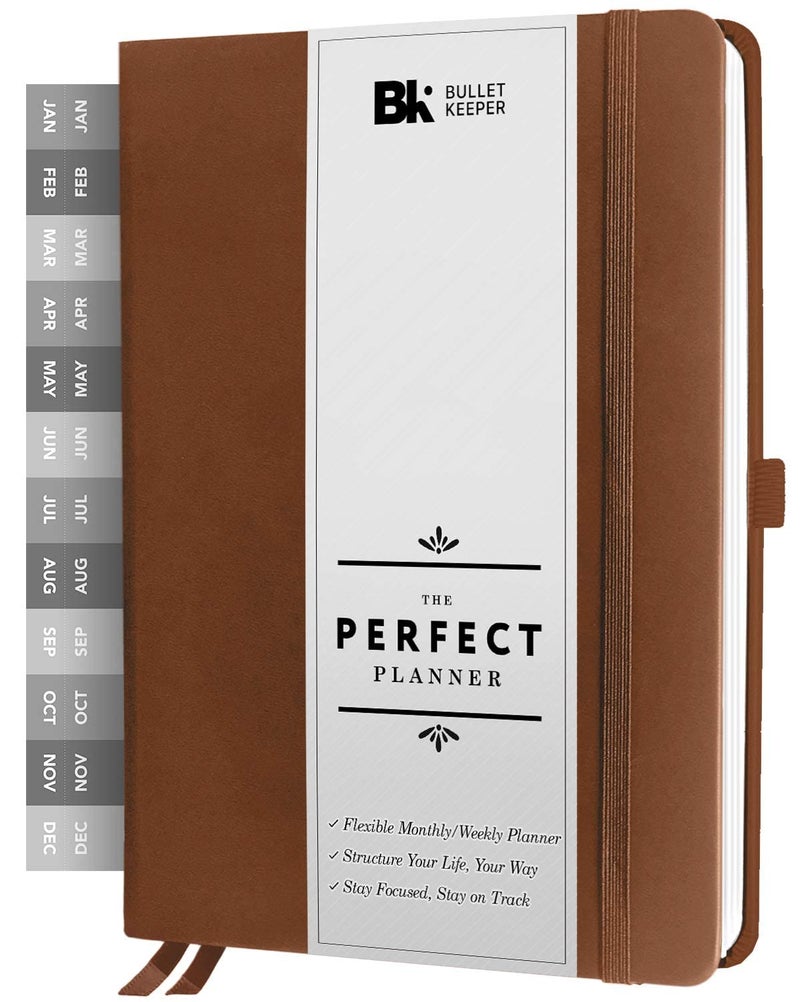 BK UNDATED Yearly Weekly/Monthly Planner 2026-27 Daily Planner Agenda & Personal Organizer to Increase Productivity, Academic Planner w/Sticker Set. A5 (5.8 x 8.3) - Brown Hardcover - Image 1